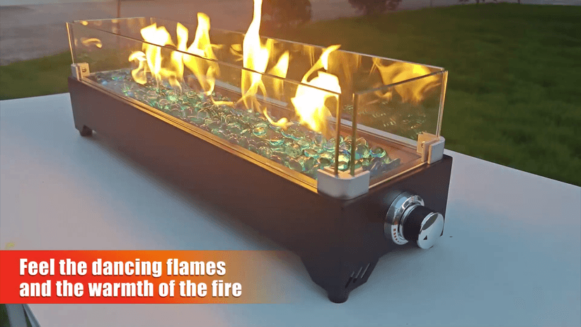 Tabletop Propane Fire Pit 28 Inch, Stainless Steel Outdoor Table Top Firepit, Portable Tabletop Fire Pit for Patio and Camping, 45000 BTUs, with Cover and Windscreen