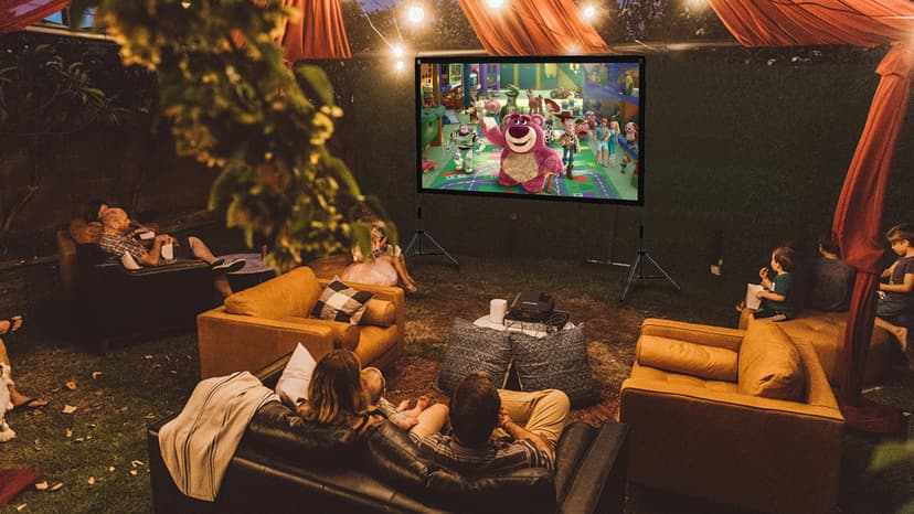 Projector Screen with Stand, Wootfairy 120 inch Portable and Foldable Indoor Outdoor Projection Screen 16:9 4K HD Rear Front Wrinkle-Free Movie Screen with Carry Bag for Home Theater Backyard Cinema