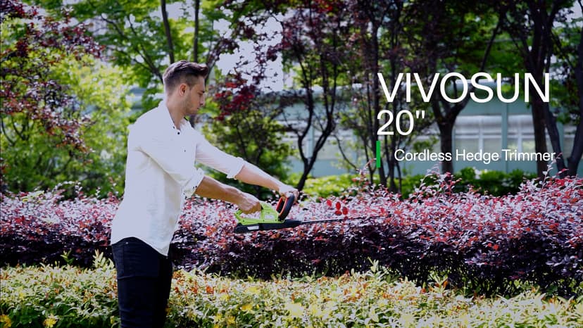 VIVOSUN 20" Cordless Hedge Trimmer, 20V Electric Bush Trimmer, 1400 RPM Shrub Trimmer, Dual-Action Laser Blade, 3/5" Cutting Capacity, Lightweight & Compact Trimmer, Battery and Fast Charger Included
