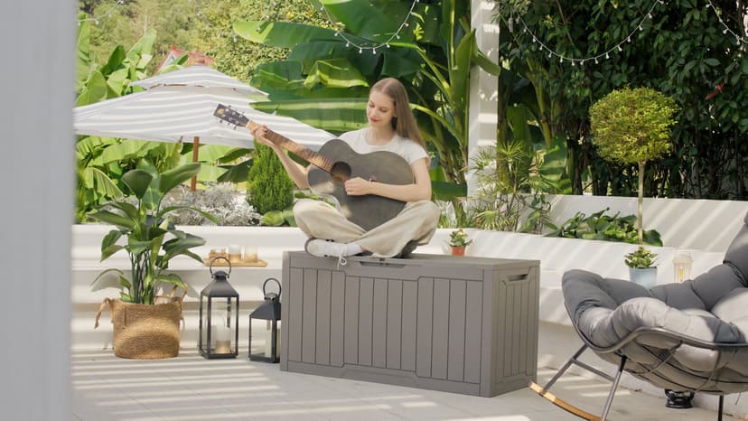 YITAHOME 80-Gallon Waterproof Resin Outdoor Storage Box, Lockable Storage Container for Outdoor Furniture, Cushion Storage, Pool Accessories, Garden Tools and Sporting Gear, Taupe