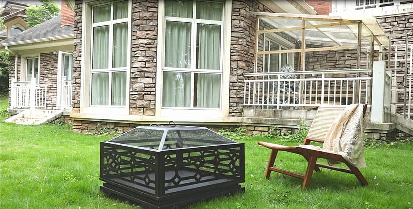 Outdoor Fire Pit, 32 Inch Wood Burning Firepit for Outside with Mesh Cover & Fire Poker, Large Extra Deep Square Metal Fireplace for Patio, Backyard, Camping, Bonfire Party