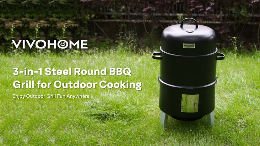 VIVOHOME 3-in-1 Vertical Charcoal Smoker, BBQ Smoker Grill with Built-in Thermometer, Air Vent, and 2 Access Doors, Idea for Parties, Backyard, Barbecues
