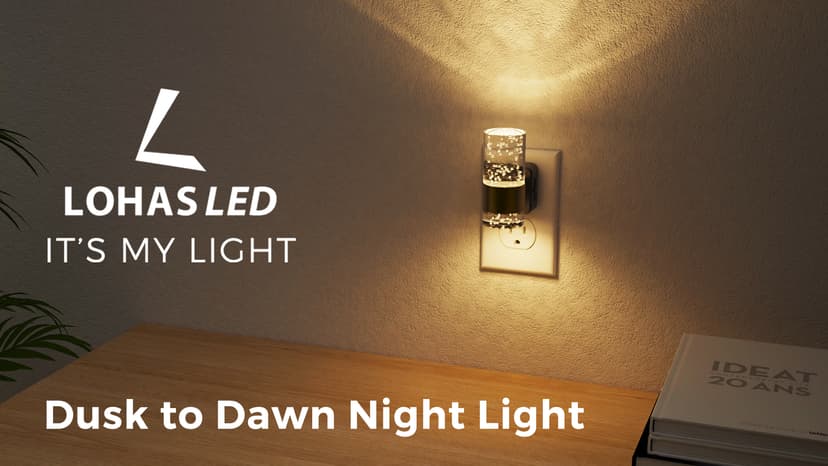 L LOHAS LED Night Light,Dimmable Night Lights Plug into Wall, 2 Pack Acrylic Nightlight with 0-100 LM Adjustable Brightness, 3000K Plug in Night Light with Dusk to Dawn Sensor, for Bathroom Hallway