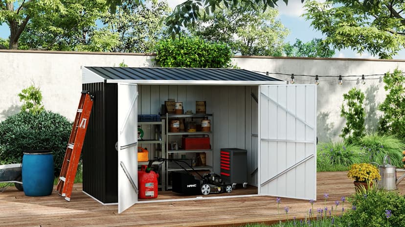 DWVO 8x4 FT Outdoor Weatherproof Storage Shed, Secure Metal Bike Shed w/Lockable Entry, Garden Storage Solution for Lawn Equipment, Tools, Waste Bin, Dark Gray