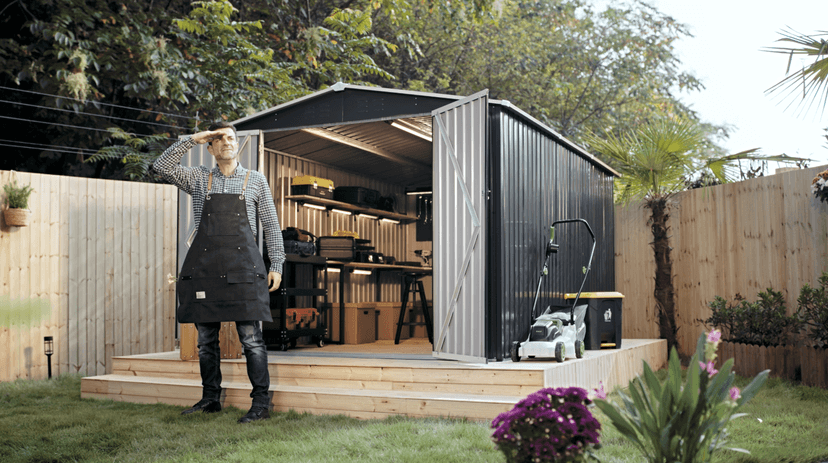 Polar Aurora 8 x 12 FT Outdoor Storage Shed, Metal Garden Shed with Updated Frame Structure, Tool Sheds for Backyard Garden Patio Lawn Black