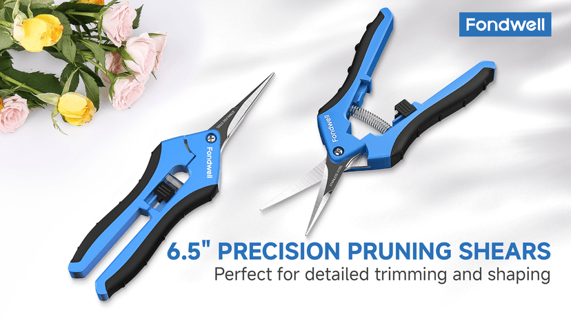 Fondwell 6.5" Pruning Shears Trimming Scissors: Small Garden Snips with Micro Tip - Plant Clippers of High Cutting Efficiency