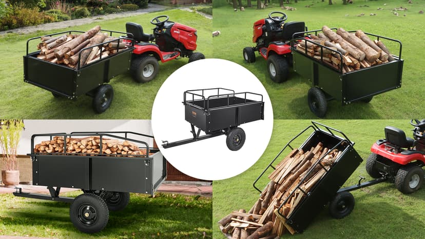 VEVOR Heavy Duty ATV Trailer Steel Dump Cart, 750-Pound 15 Cubic Feet, Garden Utility Trailer with Removable Sides for Riding Lawn Mower Tractor