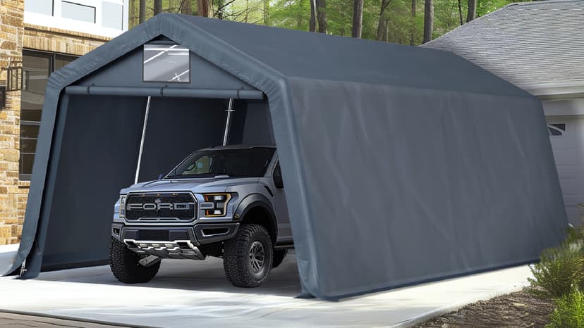 Sophia & William Carport Storage Shed 13x22 ft Portable, Heavy Duty Car Port Canopy Garage Shelter with Sidewalls and Roll Up Doors for Automobile Boat Motorcycle Bike, Gray
