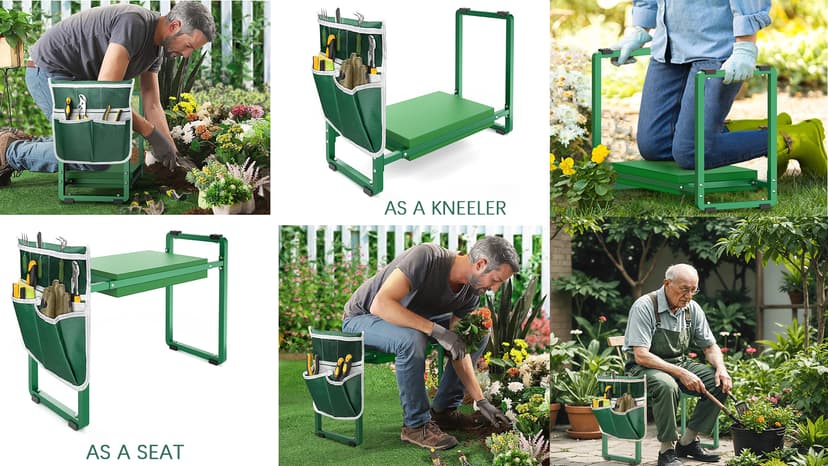 FLINTER Garden Kneeler and Seat, 10.2" Wider Heavy Duty Thick Gardening Bench for Kneeling and Seat - Multifunctional Kneeler Bench, Gardening Gifts for Women, Seniors Grandparents, Green