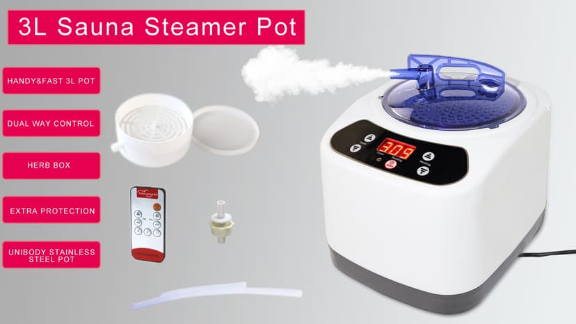 Portable Sauna Steamer Pot, 3L Lightweight Large Capacity Spa Machine, Mini Sauna Generator for Home with Remote Control, Timer&Heating Degrees Display for Spa Therapy