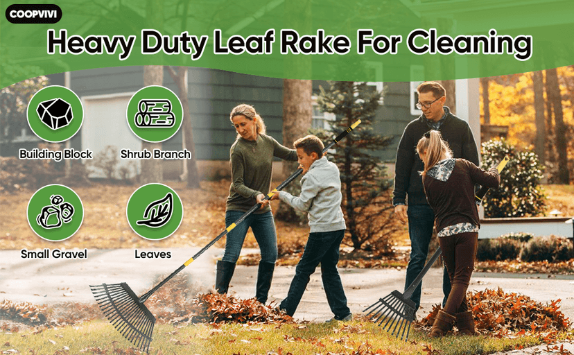 Garden Leaf Rakes, 6FT Rake for Lawns Heavy Duty 25 Metal Tines 18.5 inch Wide, Adjustable Steel Handle, Rakes for Leaves, Gathering Shrub, Grass, Flower Beds