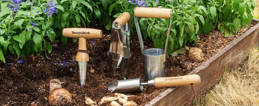 Bulb Planter Tool, 12" Garden Bulb Transplanter Tool, Stainless Steel Manual Hole Digger with Wooden Handle, Transplanting Agricultural Dibble Tool for Seed Planting & Flower Planter