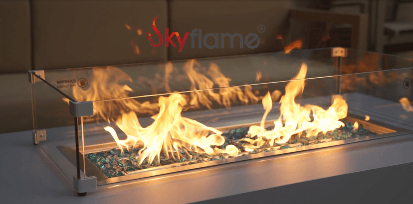 Skyflame Fire Pit Table Glass Wind Guard - 54" x 12", Thick Linear Heat-Resistant Tempered Glass Flame Shields with Hard Aluminum Corner Brackets and Rubber Feet for Propane, Gas, Outdoor