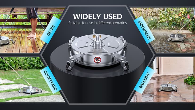 14" Pressure Washer Surface Cleaner 4500 PSI with 304 Industrial-Grade Stainless Steel Housing,1/4” Quick Plug, 4 Universal Wheels, 2 x 15 Extended Wands, 2 Replacement Nozzles, 4 Spray Nozzle Tips
