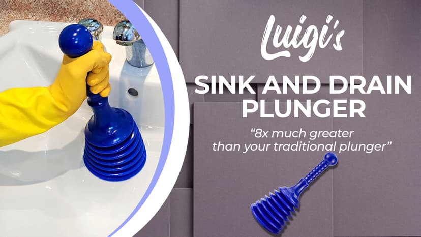 Luigi's Sink and Drain Plunger for Bathrooms, Kitchens, Sinks, Baths and Showers. Small and Powerful, Commercial Style 'Plumbers Plunger' with Large Bellows