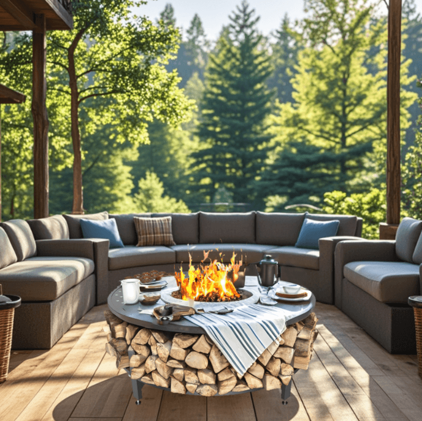 Uniflasy 48" Fire Pit Surround Tabletop for Solo Stove Yukon/Bonfire & Tiki, Powder-Coated Steel Surround Table with Firewood Storage Shelf for Safety & Extra Space, Outdoor Smokeless Fire Pit Table