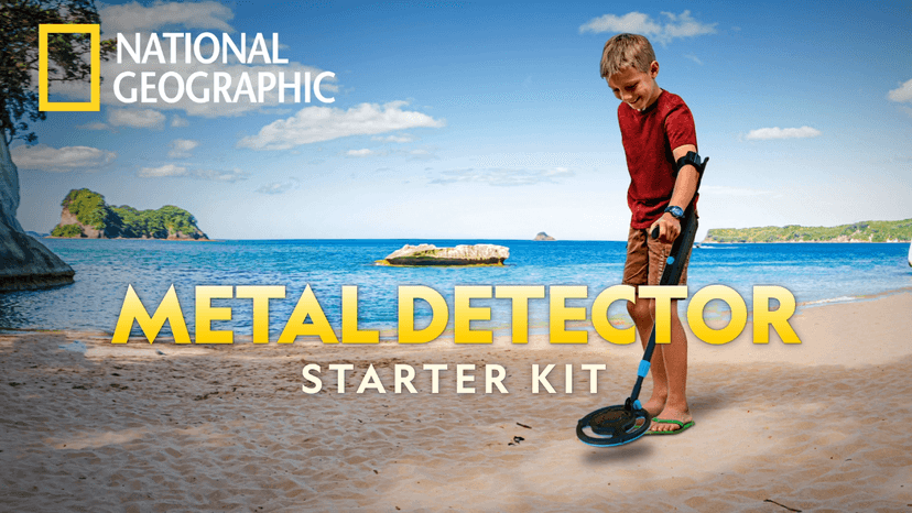 National Geographic Starter Metal Detector Kit for Kids - Kids Metal Detector with 7.4" Waterproof Coil & Trowel, Lightweight Gold Detector, Beach Detecting, Gift for Boys & Girls