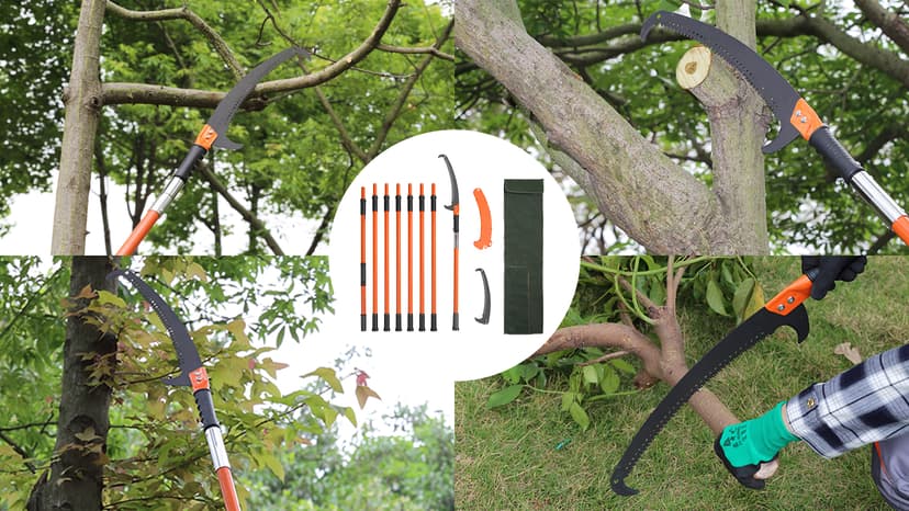 VEVOR Manual Pole Saw, 7.3-27 ft Extendable Tree Pruner, Sharp Steel Blade and Scissors High Branches Trimming, Branch Trimmer with Lightweight 8 Fiberglass Handles, for Pruning Palms and Shrubs