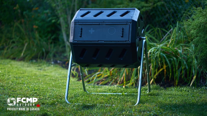 FCMP Outdoor HOTFROG Half Size Rolling Single Chamber Batch Tumbling Composter - Outdoor Rotating Garden Compost Bin (HF-RC2000WB-GRN) Black & Green (19-Gallon)