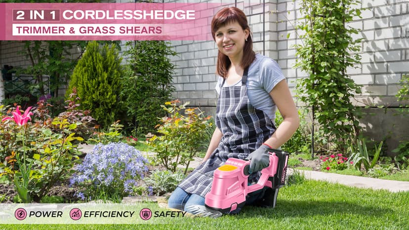 Saker Cordless Hedge Trimmer-20V Electric Shrub Trimmer Grass Shears Handheld Grass Cutter, Hedge Shear with 2 PCS Rechargeable Battery and Charger for Garden, Lawn(Pink)