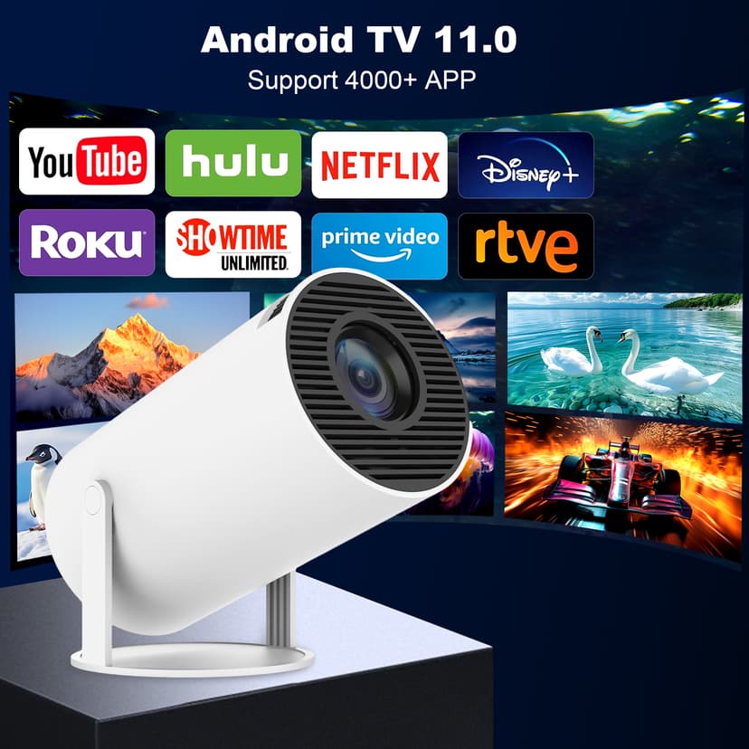 Mini Projector, HY300 PRO Portable Projector, Support 4K 1080P with Dual-Band WIFI6 5G Wireless 5.2 Bluetooth Android 13, 180° Rotatable, Auto Keystone Correction, 35"-130" Screen Video Projector