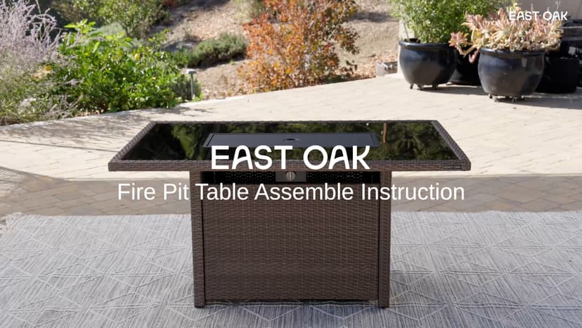 EAST OAK 52'' Propane Fire Pit Table, 60,000 BTU Gas Firepit W/Large Tempered Glass Tabletop, CSA Certified Outdoor Patio Fire Table with 9.2 lbs Glass Stone & Removable Lid, Grey