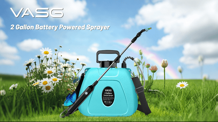 Battery Powered Garden Sprayer 2 Gallon, Electric Backpack Sprayer, Weed Yard Lawn Sprayer with 5 Mist Nozzles & Retractable Wand & Adjustable Strap for Lawn, Garden, Yard