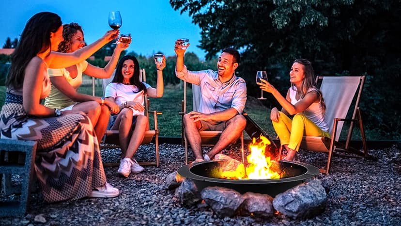 QuliMetal 36-Inch Steel Fire Pit Ring Insert, DIY Campfire Ring Above or In-Ground, Black
