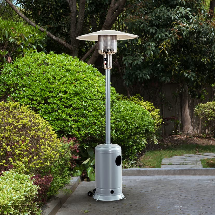 Sunjoy 47,000 BTU Avanti Outdoor Portable Propane Heater for Patio and Garden with Safety Auto Shut Off Valve and Wheels, Gray