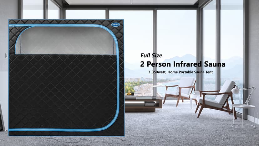 2 Person Infrared Sauna | Full Size Portable Sauna Tent | FAR Infrared Sauna for Home, 1,350watt, Home Saunas with Heating Foot Pad*2, Portable Chair*2, (L56.7 x W31.5 x H59.4, Black)