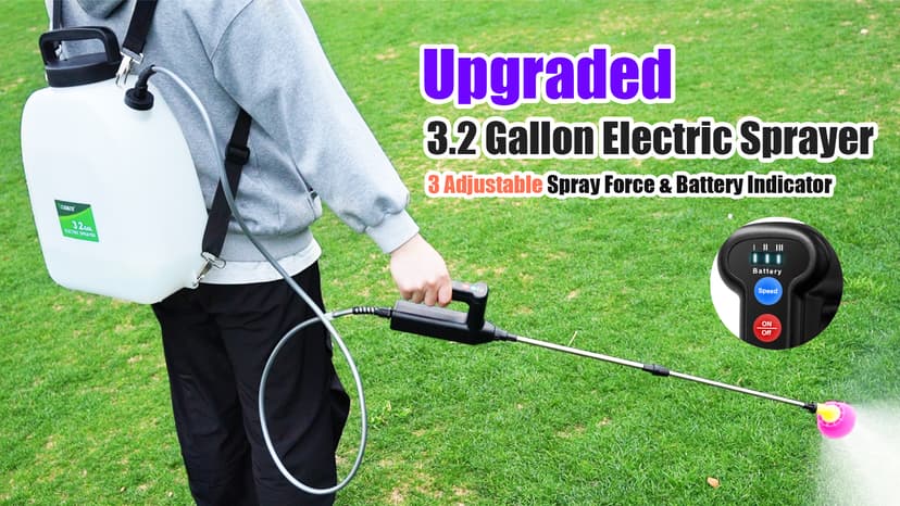 Battery Powered Sprayer 3.2 Gallon, VAXMAY Backpack Sprayer with 3 Adjustable Speeds, Battery Indicator, 5 Mist Nozzles, 41" Retractable Wand, USB Rechargeable Weed Sprayer for Lawn Garden Yard
