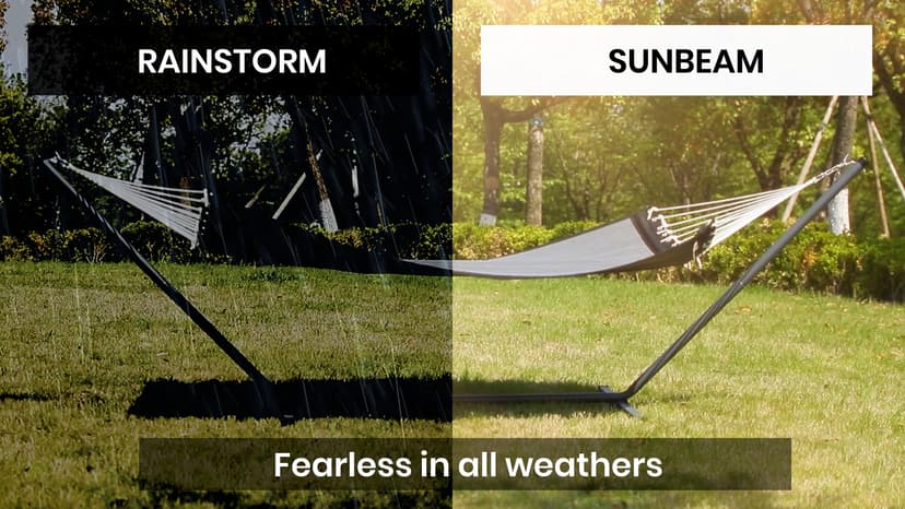 Patio Watcher 13 FT Quick Dry Olefin Hammock - Outdoor Double Hammock with Metal Curved Spreader Bars - 450 lbs Capacity - Dark Grey