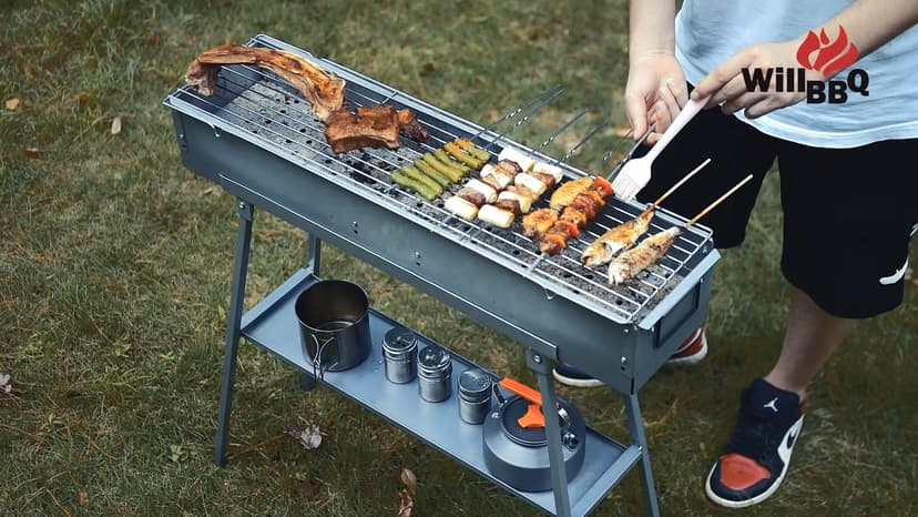 Charcoal Grills Commercial Quality Portable Multiple Size Hibachi BBQ Lamb Skewer Folded Camping Barbecue Grill for Garden Backyard Party Picnic Travel Outdoor Cooking Use(31.6x7.1x5.1 inch)