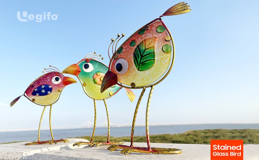 Garden Decor for Outside,Funny Metal & Glass Bird Decor for Indoor & Outdoor Set of 3,Yard Art Decor,Garden Art Statues Decorations,Colorful and Patriotic