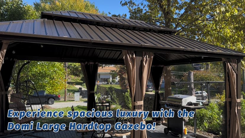 Domi 12' x 14' Hardtop Gazebo Permanent Metal Gazebo with Galvanized Steel Double Roof, Curtains and Netting for Party, Wedding, Outdoor Dining, Patio, Backyard, Brown