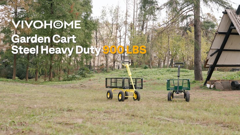 VIVOHOME Garden Cart Steel Heavy Duty 900 LBS Yard and Garden Wagon with 10 inch Tire and Handle Attach to ATV or Tractor Black