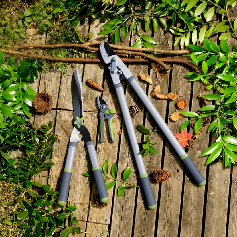 Garden Loppers Hedge Clippers, Updated 3PCS Garden Pruning Shears Combo Set, Branch Cutter with Compound Action, Chops Thick High Branch Ease, Professional Tree Trimmer Set Heavy Duty