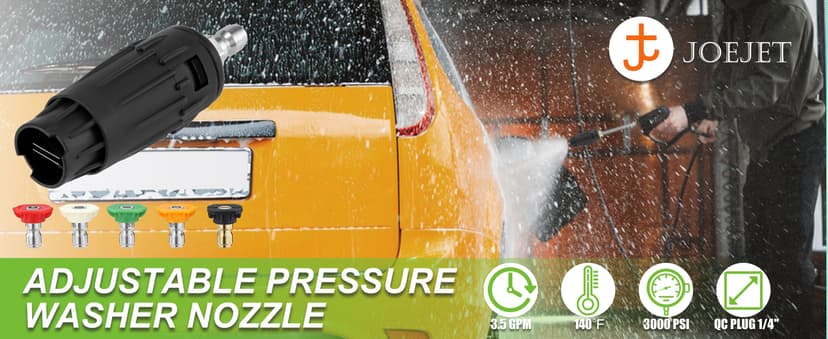 JOEJET Pressure Washer Tips, Adjustable Pressure Washer Nozzle with 5 Spray Nozzle Tips, 1/4 Inch Quick Connect, 3000 PSI