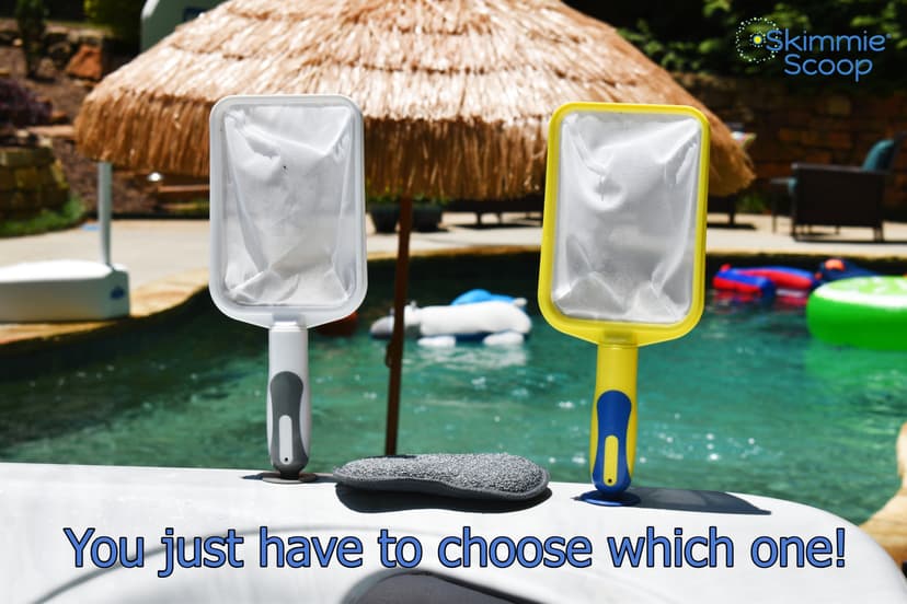 The Skimmie Scoop - Patented Handheld Skimmer with Fine Mesh Net for Spa, Hot Tub, Cold Plunge and Small Pool Cleaning - Lightweight and Durable with Powerful Suction Cup - Clean Out Filter (Yellow)
