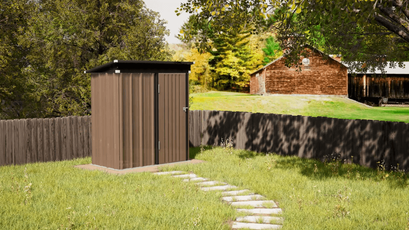 Amopatio 41 Cu Ft Horizontal Outdoor Storage Shed, Resin Trash Can Storage,Resin Shed for Garden Tools, Lawn Mowers, Garbage Cans, Patio Use, Grey