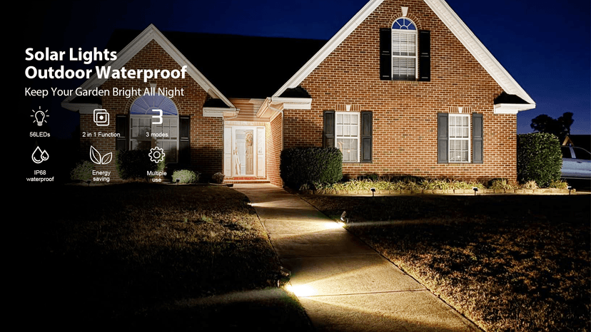 Kaxiida Solar Lights Outdoor Waterproof IP68, 3 Lighting Models Solar Powered Spot Lights Outdoor, 56LED Light Dusk to Dawn for Yard Patio Garden Pathway Landscape Lighting