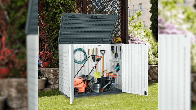 YITAHOME Outdoor Resin Storage Sheds, 39 in Height Lockable Waterproof Horizontal Shed w/o Shelf，Easy to Assemble Shed Storage for Garden Tools, Light Gray