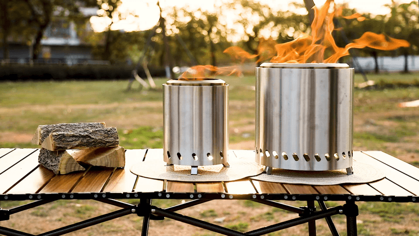 Table Top Firepit 6 Inch - Tabletop Fire Pit Camping Stove 304 Stainless Steel Pellet Patio Heater Portable Smokeless Fire Pit 6"x6.89" Silver