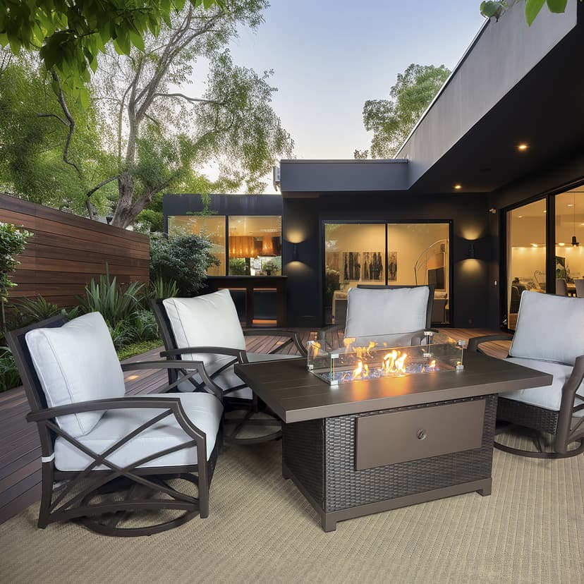 Kinger Home Novi Rattan 52-Inch Propane Gas Fire Pit Table with Rectangular Aluminum Frame - CSA Certified, 50,000 BTU Outdoor Patio Firepit, Includes Wind Guard and Fire Glass, Grey