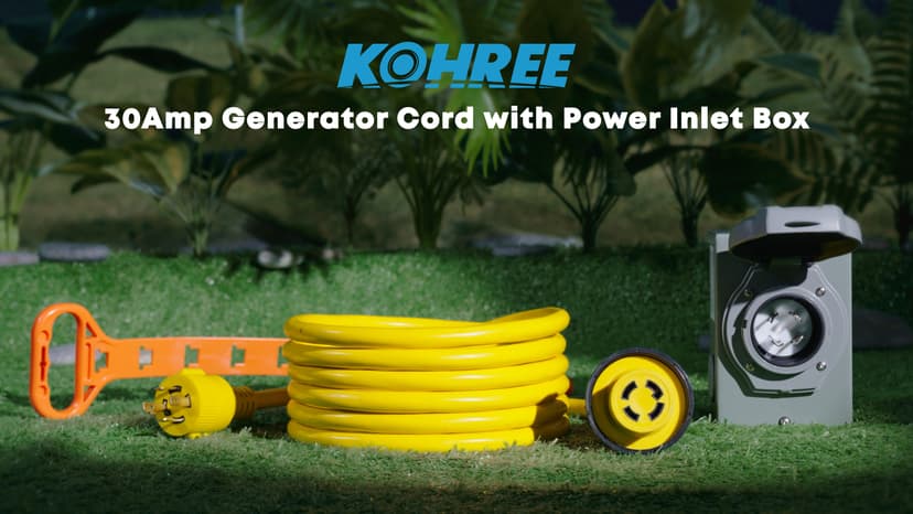 Kohree 30 Amp Generator Cord and Pre-drilled Power Inlet Box, 10FT 4 Prong NEMA L14-30P to L14-30R 10 Gauge Generator Extension Cord, L14-30P Power Inlet Box Kit, 125/250V, 7500W with Cord Organizer