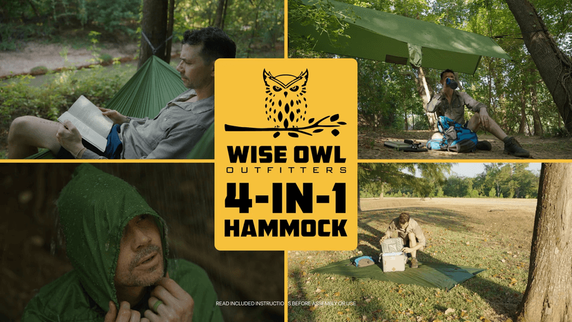 Wise Owl Outfitters 4in1 Hammock - Camping Hammock, Shelter Tarp, Poncho, and Footprint - Camping Essentials and Accessories for Campers