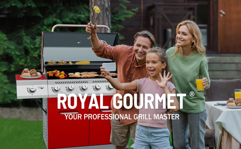 Royal Gourmet GA6402S 6-Burner Propane Gas Grill with Side Burner and Warming Rack, 74,000 BTUs, Cabinet Style Outdoor BBQ Grill for Barbecue Grilling & Backyard Cooking, Silver