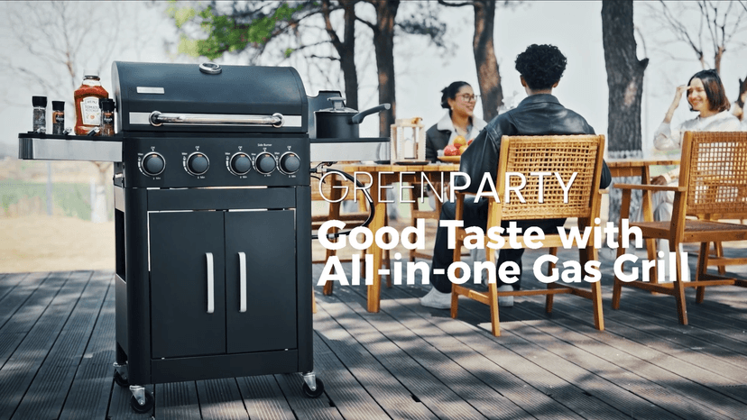 2 in 1 Propane Gas BBQ Grill with Side Burner & Porcelain-Enameled Cast Iron Grate, 4-Burner Flat Top Grill, 46,700 BTU Outdoor Barbecue Propane Griddle Grill Combo for Camping, Patio, Backyard