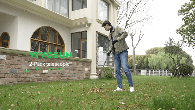 VIVOSUN 2-Piece Leaf Rake Set - Adjustable Garden/Camping Rake With 15/9 Tines, Collapsing Tines & Telescopic Handle (64'' & 30'')