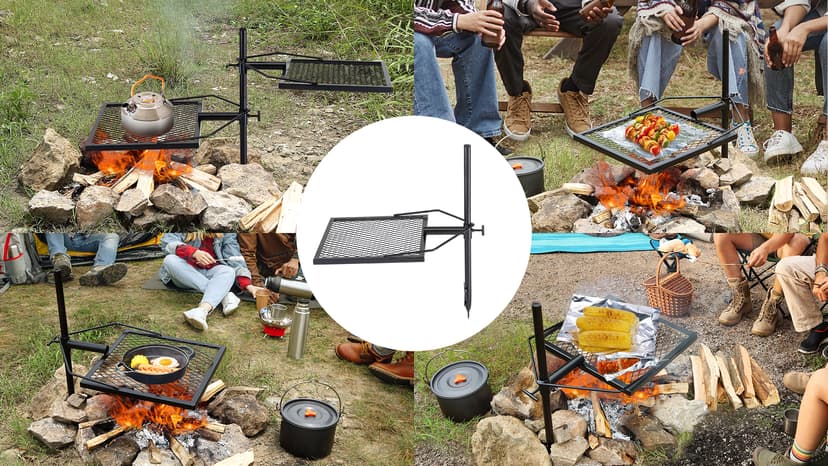 VEVOR Swivel Campfire Grill, Fire Pit Grill Grate over Fire Pits, Heavy Duty Steel Grill Grates, 360° Adjustable Open Fire Outdoor Cooking Equipment, Portable Camp Fire Racks for Camping Outdoor BBQ